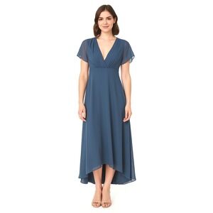 Medium Maxi Dress Dark Blue V-Neck Hi Lo Empire Sheer Flowy Romantic Boho NEW‎